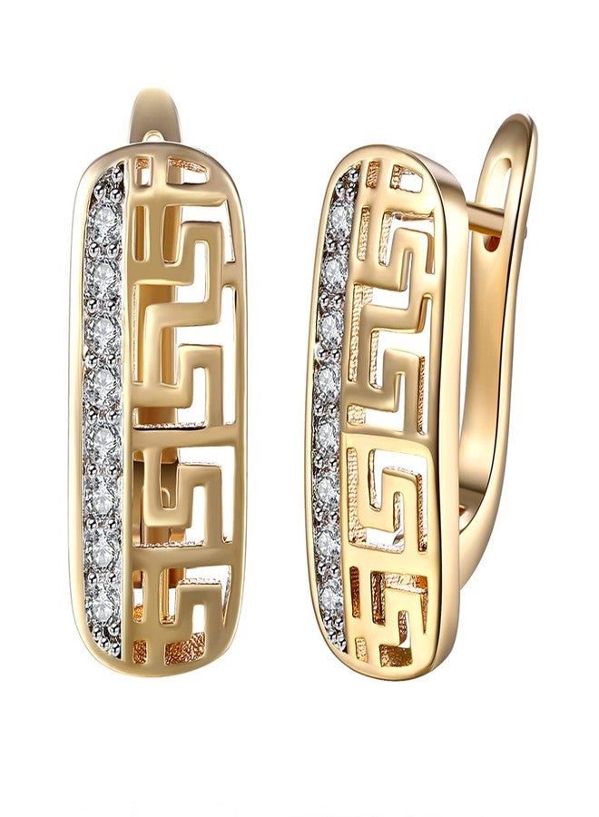 WSKFLY 14K Gold Plated Pattern Cutout Women's Earrings, Cubic Zirconia Hoop Earrings (Keystone Diamonds) - Image 1